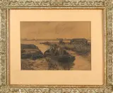 Houtskool tekening, Bongers, Bongers 1866-1949 rietsnijders in punter, hutskool op papier 36x26 Cond:G