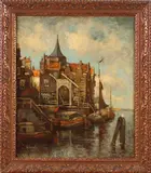 Gerrit Schmitt, haven, G.Schmidt omstreeks 1900 Hollands havengezicht olieverf op linnen 48x40 Cond:G