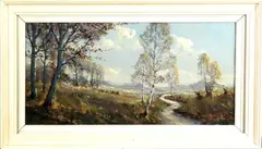 Gerard Cox jr, gemengde techniek, ( 1902 - 1982), pastel op papier, duinlandschap met berkeboom 58x30cm