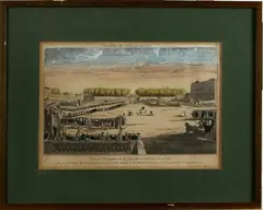 Franse gravure, 18e eeuw, Franse gravure van Parijs 18e eeuw, A.Paris chez Basset rue d.Jacques a 5e Genevieve