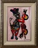 Jan te Wierik, paneel, Jan te Wierik (1954 - 2002 Rekken), acryl op paneel, fantasie figuren 37x25cm