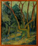 P.C. Bouter, gesign. Verschuur, 1930, olieverf op linnen, bosgezicht 45x53cm