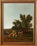 Arend v.d. Pol, herder, Arend van de Pol (1886-1956 Utrecht) landschap met herder en zijn schapen, olieverf op linnen 38x49