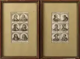 2 Gravures, 18e eeuw, Twee 18e eeuwse gravures met Franse edele heren afgebeeld 13x7cm