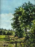 G. de Groot ca, landschap, 1940, olieverf op paneel, landschap met pad 26x34cm