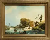 A. J. Temming, ijspartij, Temming 1972, olieverf op linnen, romantisch Hollandse ijspret 60x80cm