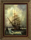 schepen by Wim Bos, olieverf op linnen, driemaster 50x70cm, Wim Bos, olieverf op linnen, driemaster 50x70cm, offered Jan 2015