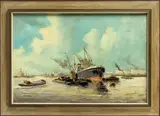 L. Meeuwis, havengzicht, 1940, olieverf op linnen, havengezicht 60x40cm