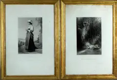 2 Gravures, 19e eeuw, Twee 19e eeuwse gravures uit Frankrijk: 1x Moïse expose sur le Nil en 1x Villanella, gravures op papier 20x29cm