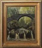 J. Rooymans, landschap, 1940, olieverf op paneel, beekje met brug 33x26cm