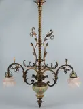 majolica pot by Prachtige majolica 3-lichts hanglamp met brons ca, 1880, Prachtige majolica 3-lichts hanglamp met brons ca, offered Jan 2015