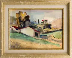 Johan Dijkstra, Frankrijk, Jan Altink (Groningen 1885 -1971 ), aquarel op papier, landschap Frankrijk 39x29cm