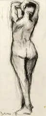 Johan Dijkstra, staand, (toegeschreven aan Johan Dijkstra (Groningen 1896 -1978 ), houtskool op papier,staand vrouwelijk naakt 19x46cm