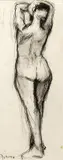 Johan Dijkstra, staand, (toegeschreven aan Johan Dijkstra (Groningen 1896 -1978 ), houtskool op papier,staand vrouwelijk naakt 19x46cm