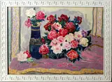 Russisch schilderij, bloemen, Onduidelijk gesigneerd (Russische School) 90-er jaren, pastel op papier, stilleven met rozen en vaas 61x49cm