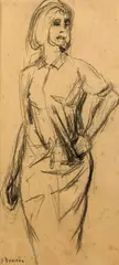 Johan Dijkstra, vrouw, (toegeschreven aan Johan Dijkstra (Groningen 1896 -1978 ), houtskool op papier, vrouwelijk met jurk 20x42cm