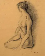 Johan Dijkstra, naakt, (toegeschreven aan Johan Dijkstra (Groningen 1896 -1978 ), houtskool op papier, vrouwelijk naakt (paar deukjes) 32x39cm