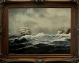 Johan Loots ca, boten, 1930, olieverf op linnen, driemaster op ruwe zee 60x80cm