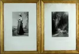 2 Gravures, 19e eeuw, Twee 19e eeuwse gravures uit Frankrijk: 1x Moïse expose sur le Nil en 1x Villanella, gravures op papier 20x29cm