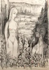 Jansen, Adam en Eva, Jan? Jansen 1954, gemengde techniek op papier, Adam en Eva 107x75cm
