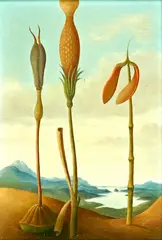 P. Hubel, bloemen, Hubel 1975 (Duitse School), olieverf op paneel, getiteld "Die drei Grazien" 11x16cm