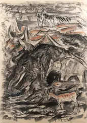 Jansen, Ark, Jan? Jansen 1956, gemengde techniek op papier, Ark van Noah 75x105cm