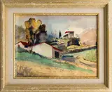 Johan Dijkstra, Frankrijk, Jan Altink (Groningen 1885 - ), aquarel op papier, landschap Frankrijk 39x29cm