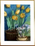 Pastel tulpen, Sal Meyer, Sal Meyer 1936 (waarschijnlijk Salomon Meyer 1877 - 1965), pastel op papier, stilleven met krokussen en tulpen 59x42cm