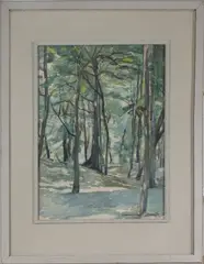 Cees Bolding, Scheveningse bos, Cees Bolding (Wormerveer 1897 - ), aquarel op papier, bosgezicht Scheveningse weg 47x64cm