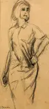 Johan Dijkstra, vrouw, (toegeschreven aan Johan Dijkstra (Groningen 1896 - ), houtskool op papier, vrouwelijk met jurk 20x42cm