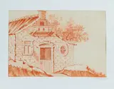 Tekening huisje, 18e eeuw, Tekening (rood potlood op papier) 17e-18e eeuw, ongesigneerd 20x30,5cm