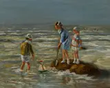 strandgezicht by C. Cornelisz, Cornelisz 21e eeuw, olieverf op paneel, strandgezicht met spelende kinderen 30x24cm, offered Jul 2014