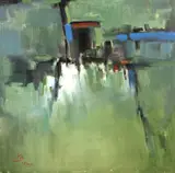 Abstract schilderij, "in the crowd", Jad Alfayar (Irak), olieverf op linnen, "The Crowd" 70x70cm