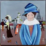 Schilderij Diepeveen, mensen op plein, Gerard Diepeveen 20e eeuw (Enschede), olieverf op linnen, stadsgezicht Parijs met figuren 50x50cm