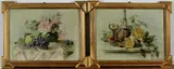 Twee werken (pendant) van E, E. Muller 1899, Müller 1899, olieverf op linnen, stillevens met fruit en bloemen (1 gaatje) 60x45cm
