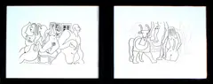 2 Werken, Juan Komarek, 2x Juan Komarek (Tjechoslowakije 1956 - ), tekening op papier, 2 tekeningen met naakte figuren 35x24cm