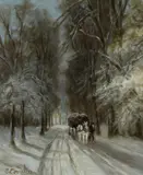 winter paardenspan by C. Cornelisz, Cornelisz 21e eeuw, olieverf op paneel, winterlandschap met paardenspan (naar Louis Apol) 20x25cm, offered Apr 2014