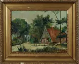Ongesigneerd ca, boerderij, 1950, olieverf op paneel, landschap met boerderij 45x35cm