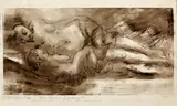 Groot werk, Kull, Liny Kull 1932 (1919 - 2007 Zwitserland / Zurich), ets op papier, moeder met kind 24x59cm