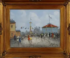 Onduidelijk gesig., kermis, Onduidelijk gesigneerd 2e helft 20e eeuw, olieverf op paneel, kermis 30x40cm