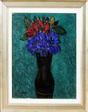 Ferry Slebe, stilleven, Ferry Slebe (Almelo 1907 - Den Haag), olieverf op linnen, vaas met bloemen 24x30cm