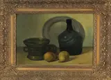 Monogram W.G.H. ca, stilleven, 1920, olieverf op linnen, stilleven met vijzel en fruit 46x36cm