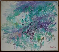 Schilderij Buitendijk, abstract landschap, Anton Buytendijk (Amsterdam 1913 - 2002), olieverf op linnen, landschap 80x90cm