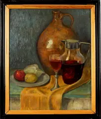 G. v.d. Bos, stilleven, Bos 1943, olieverf op paneel, stilleven 40x49cm