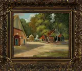 W. v & d Heide, schilderij, Heide, olieverf op paneel, Twentse boerderij met kippen 24x30cm