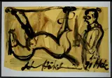 A. Häke, modern, Häke '91 (Duitse School), olieverf op papier, man met omgekeerd paard 94x60cm