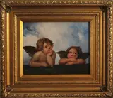 Onduidelijk gesign., 2 putti, Pronk, olieverf op paneel, 2 putti 24x20cm