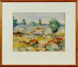 Hein Smit, aquarel, Hein Smit (Groningen 1902 - ), aquarel op papier, kleurrijk landschap 36x27cm