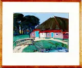 Hein Smit, gouache, Hein Smit (Groningen 1902 - ), gouache op papier, Drentse boerderij 38x27cm