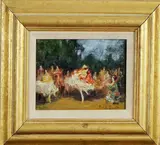ballerina by Paul Em Leconte (verso pour mon ami lola S, Moret), olieverf op paneel, Spaanse Flamenco danseressen met figuren op de achtergrond 17x12,5cm, offered Oct 2013